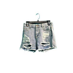Macy's Juniors Jeans Shorts Size Small Blue Denm Distressed Cut Out NW0T A996AFA
